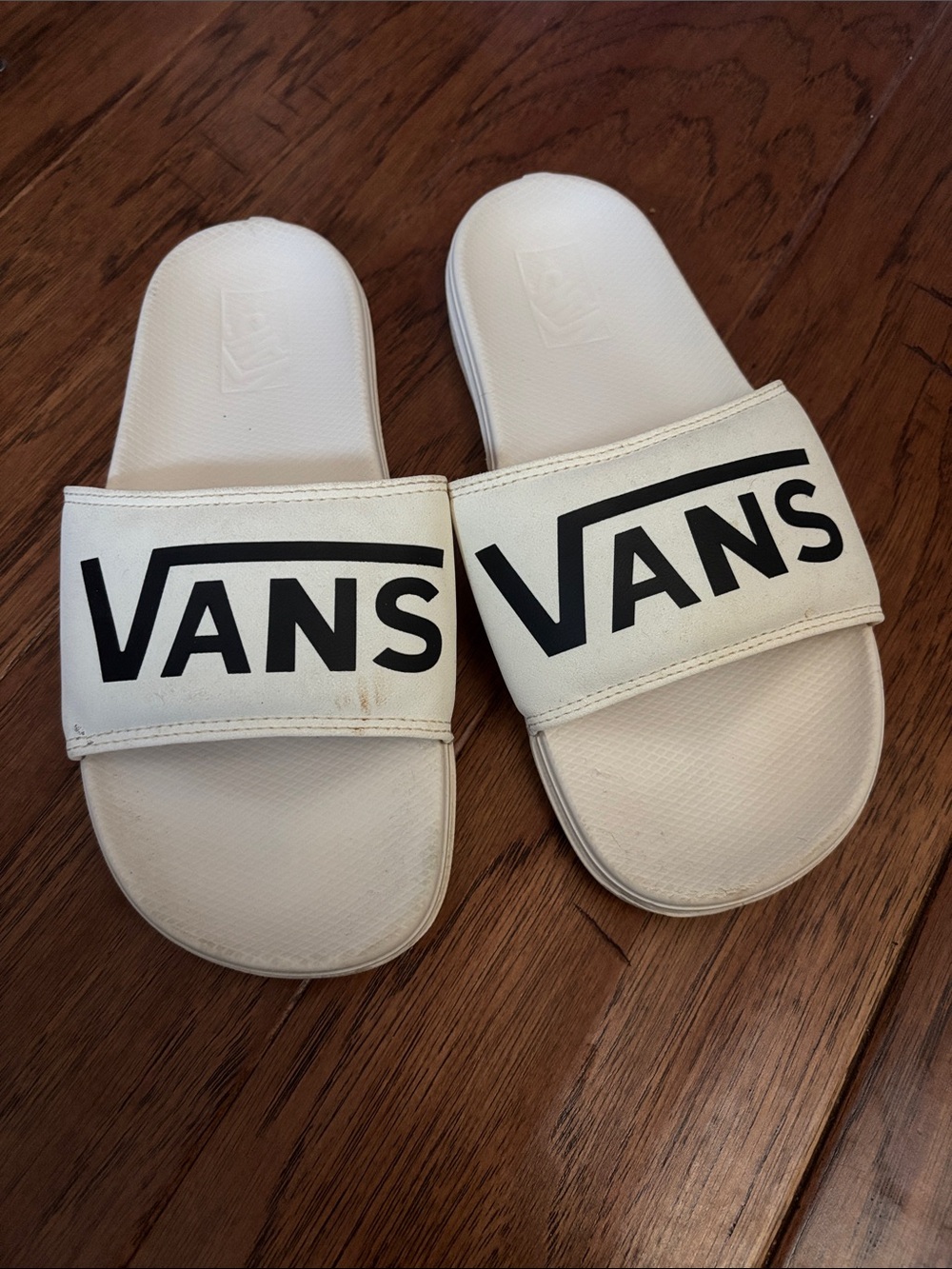 Vans White Slide Sandals with Black Logo